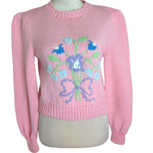 Vintage Cottagecore Cropped Soft Girl Sweater Puff Sleeves Women's Small
